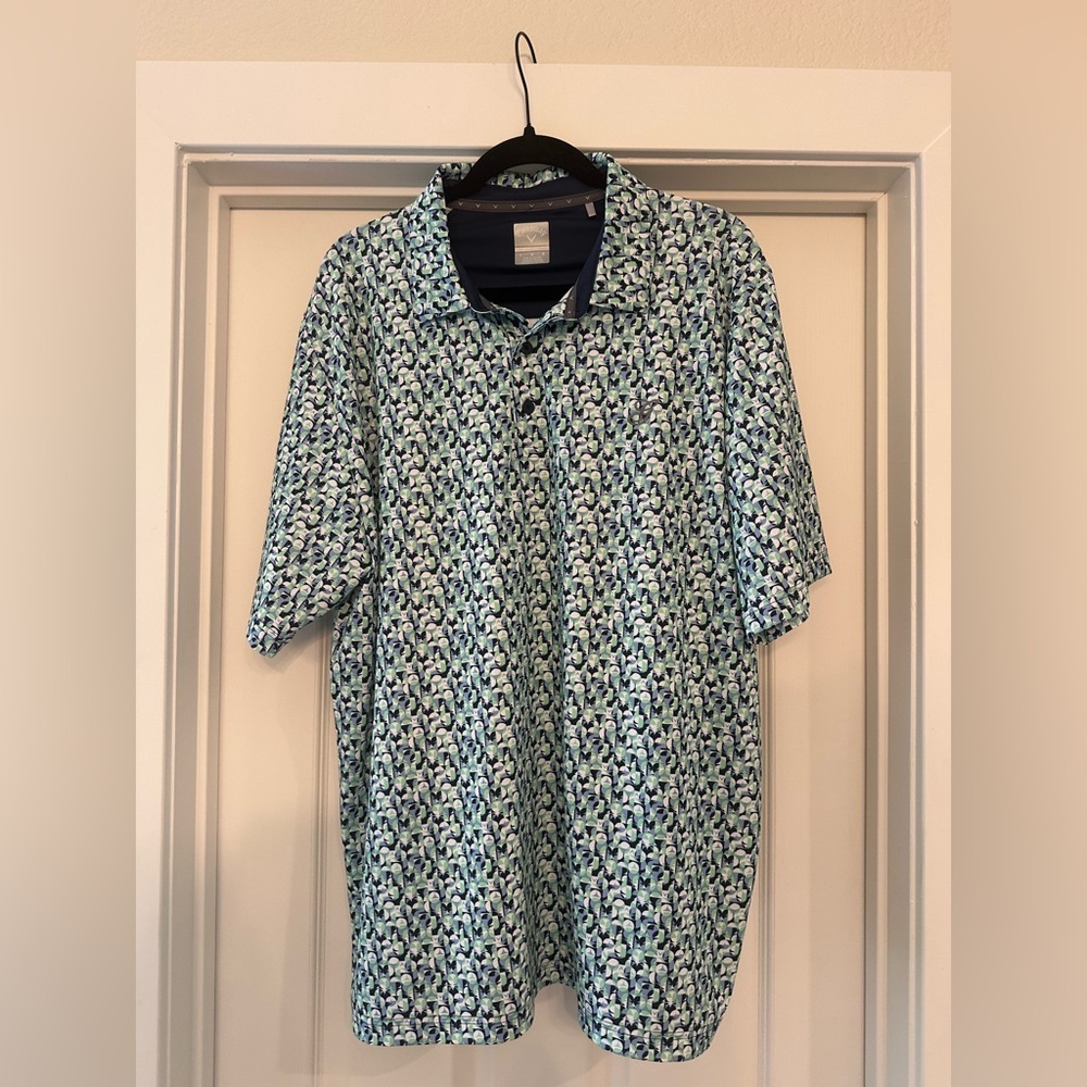 Callaway Blue Polo Shirt with Geometric Pattern
